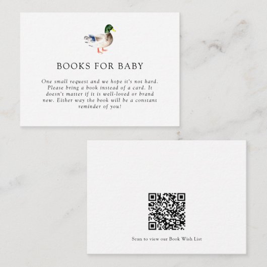 Elegante Duck Baby Shower Book Request Card QR Cod Begleitkarte (Vorne/Hinten)