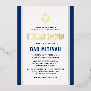 Elegante dunkelblaue Bar-Mizwa Stern-Davids-Stern Folieneinladung