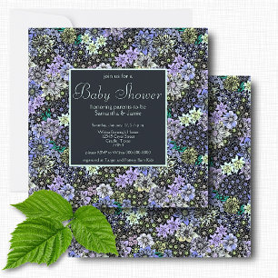 Elegante dunkelblaue botanische Blumen-Baby-Party Einladung