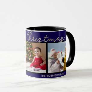 Elegante Dunkelblaue Frohe Weihnachten 3 Fotos Gal Tasse