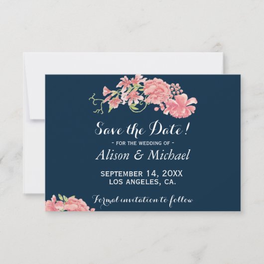 Elegante, dunkelblaue Pfingsterbliche Hochzeit ret Save The Date (Vorderseite)