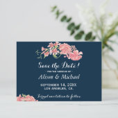 Elegante, dunkelblaue Pfingsterbliche Hochzeit ret Save The Date (Stehend Vorderseite)
