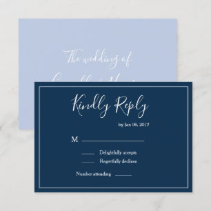 Elegante dunkelblaue weiße moderne Hochzeit RSVP Einladung