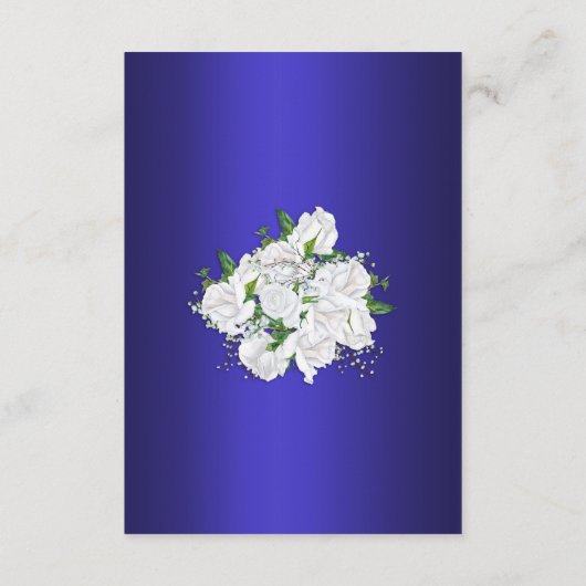 Elegante, dunkelblaue, weiße Rosen Hochzeitsempfeh Begleitkarte (Rückseite)