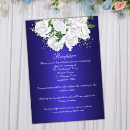 Elegante, dunkelblaue, weiße Rosen Hochzeitsempfeh Begleitkarte