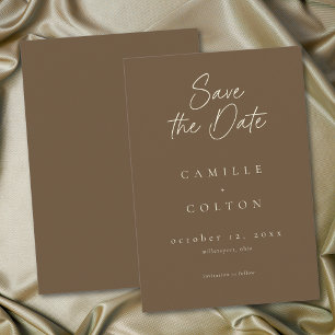 Elegante, dunkelbraune, minimalistische Hochzeit Save The Date