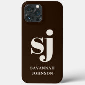 Elegante dunkelbraune Monogramm-Initialen Case-Mate iPhone Hülle (Rückseite)