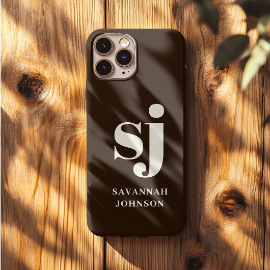 Elegante dunkelbraune Monogramm-Initialen Case-Mate iPhone Hülle