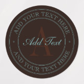 Elegante dunkelbraune und Aquamarine Monogrammadre Etiketten (Design 2)