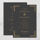 Elegante dunkelgraue Goldene Hochzeitszeremonie Programm (Vorne/Hinten)