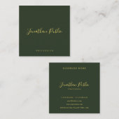 Elegante Dunkelgrün Gold Text Kalligrafie Glänzend Quadratische Visitenkarte (Vorne/Hinten)