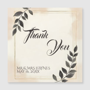 Elegante dunkelgrüne Blatt Hochzeit Dankeskarten Magnetkarte