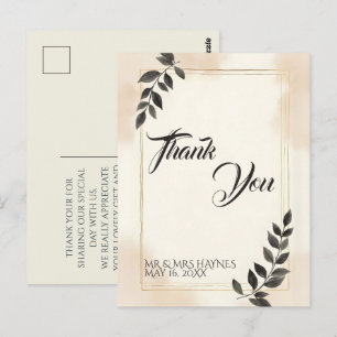 Elegante dunkelgrüne Blatt Hochzeit Dankeskarten Postkarte
