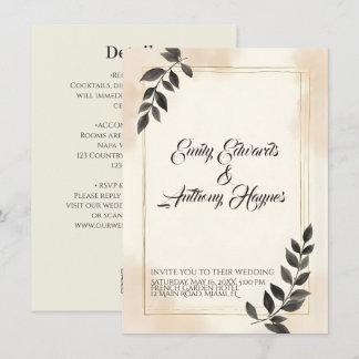 Elegante dunkelgrüne Blatt-Hochzeitseinladung
