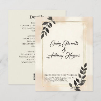 Elegante dunkelgrüne Blatt-Hochzeitseinladung