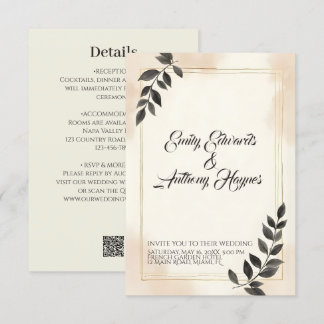 Elegante dunkelgrüne Blatt-Hochzeitseinladung