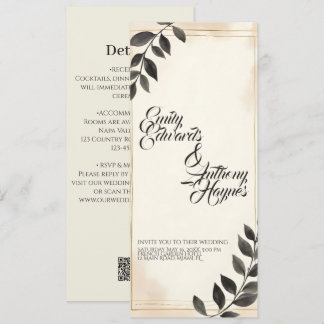 Elegante dunkelgrüne Blatt-Hochzeitseinladung