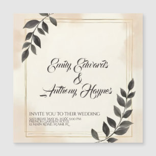 Elegante dunkelgrüne Blatt-Hochzeitseinladung Magnetkarte