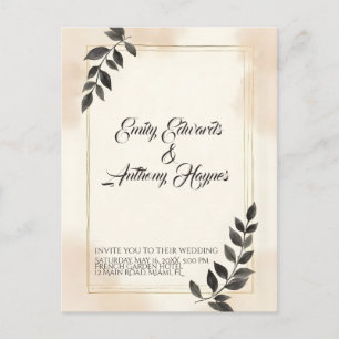 Elegante dunkelgrüne Blatt-Hochzeitseinladung Postkarte