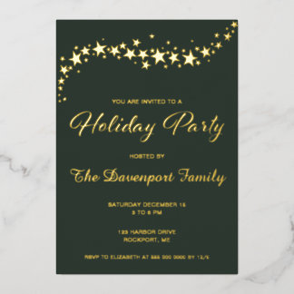 Elegante Dunkelgrüne Gold-Feierparty Folieneinladung
