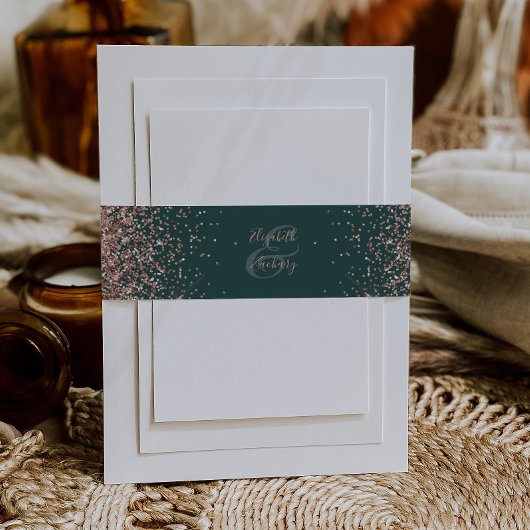 Elegante Dunkelgrüne Rose Gold Wedding Einladungsbanderole