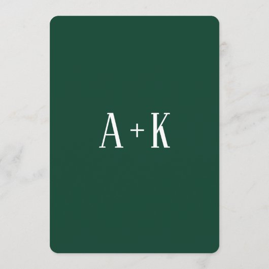 Elegante, dunkelgrüne Save the Date Flachkarte (Rückseite)