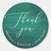 Elegante, dunkelgrüne Smaragdskripthochzeit Runder Aufkleber (Vorderseite)