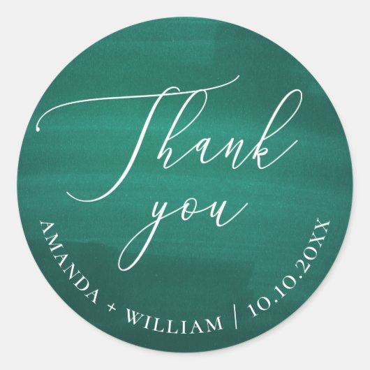 Elegante, dunkelgrüne Smaragdskripthochzeit Runder Aufkleber (Vorderseite)