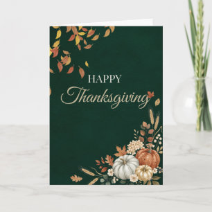 Elegante dunkelgrüne Thanksgiving-Herbst-Grüße Feiertagskarte