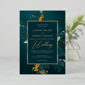 Elegante dunkelgrüne und echte Goldfolie Folieneinladung (Stehend vorne)