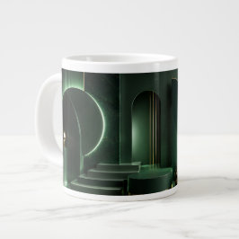 Elegante dunkelgrüne und goldene abstrakte geometr Jumbo-Tasse