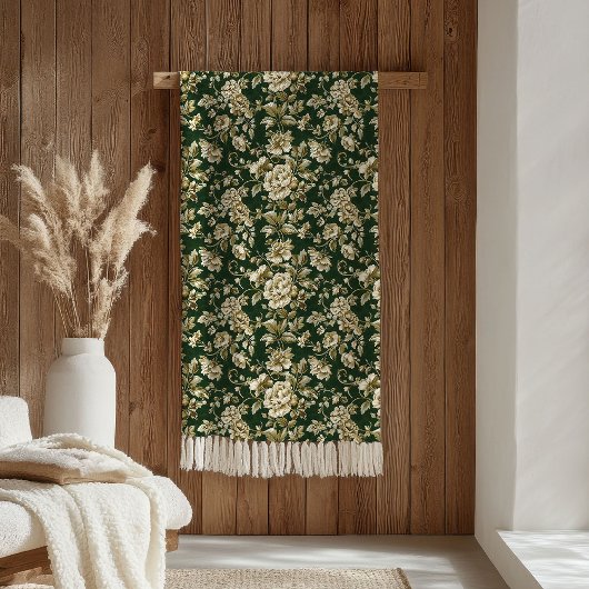 Elegante dunkelgrüne und goldene Blumen-Decke Fleecedecke