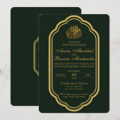 Elegante dunkelgrüne und goldene islamische Hochze Einladung (Vorne/Hinten)
