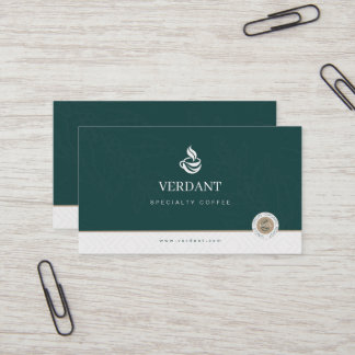 Elegante dunkelgrüne Visitenkarte für ein Kaffeesp