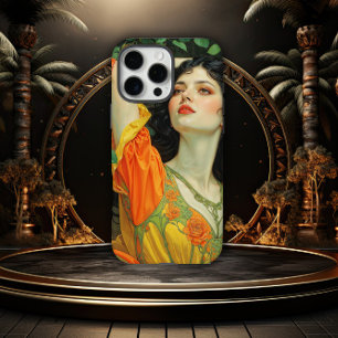 Elegante dunkelhaarige Frau im Jugendendstil iPhone 16 Pro Max Hülle