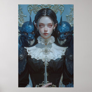 Elegante dunkelhaarige Frau im Verzierten Schwarze Poster