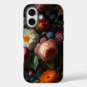 Elegante, dunkelmoody Vintage Flora iPhone 16 Hülle
