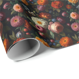Elegante, dunkelmoody Vintage Flora Geschenkpapier