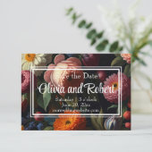 Elegante, dunkelmoody Vintage Flora Save The Date (Stehend Vorderseite)