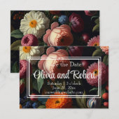Elegante, dunkelmoody Vintage Flora Save The Date (Vorne/Hinten)