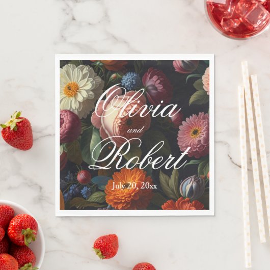 Elegante, dunkelmoody Vintage Flora Serviette (Beispiel)