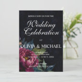 Elegante, dunkelrosa blumenfarbene Hochzeit Einladung (Stehend Vorderseite)