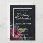 Elegante, dunkelrosa blumengeschmückte Hochzeitsfe Einladung (Vorderseite)