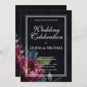 Elegante, dunkelrosa blumengeschmückte Hochzeitsfe Einladung (Vorne/Hinten)