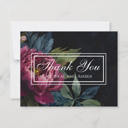 Elegante dunkelrosa Blumenhochzeit Danke Karte (Vorderseite)