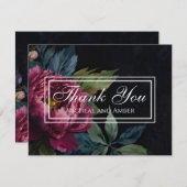 Elegante dunkelrosa Blumenhochzeit Danke Karte (Vorne/Hinten)