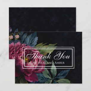 Elegante dunkelrosa Blumenhochzeit Danke Karte