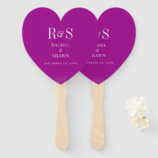 Elegante, dunkelrosa Chic Moderne Monogramm Hochze Fächer (Vorne und Hinten)