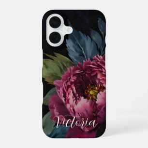 Elegante dunkelrosa florale Wasserfarbe personalis iPhone 16 Hülle
