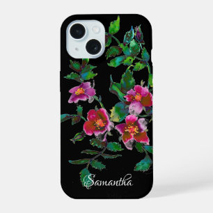 Elegante dunkelrosa moderne Wasserfarben-Wildblume iPhone 15 Hülle